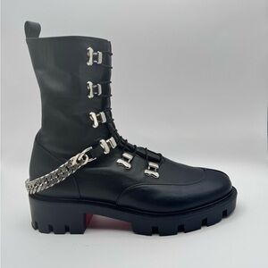 Christian Louboutin Our Georges Calf Flat Ankle Combat Moto Biker Boots Sz 36